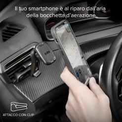 Alaska - Supporto auto magnetico per telefono con fissaggio a doppia clip