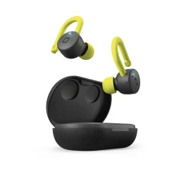 Auricolari TWS sportivi IPX5 con archetti, comandi touch e basetta di ricarica