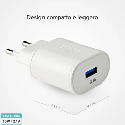Caricabatterie caricatore 10W - carica rapida porta USB 2.1A Intelligent Charge