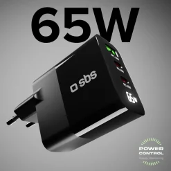 Caricabatterie 65W, display LCD, 2 Uscite USB-C PD, 1 USB-A Adaptive Fast Charge