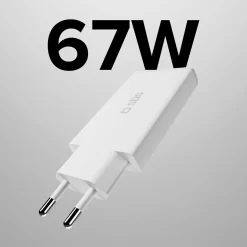 Caricatore caricabatterie GaN ultra sottile da 67 Watt con due porte USB-C Power Delivery, presa europea