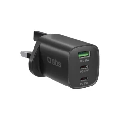Caricatore caricabatterie con due prese USB-C e una USB-A 65W di potenza e spina inglese UK