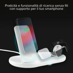 Caricatore QI Wireless 3 in 1, supporto per smartphone, auricolari, Apple Watch