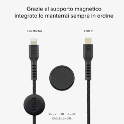 Cavo dati e ricarica con supporto magnetico - Connettori Lightning MFi a USB-C