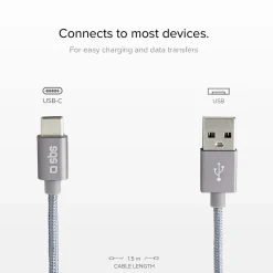Cavo dati e ricarica in nylon 1.5 m - Connettori USB a USB-C