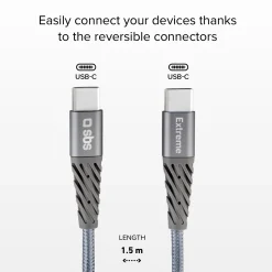 Cavo USB-C dati e ricarica ultra resistente in fibra aramidica 1.5 m