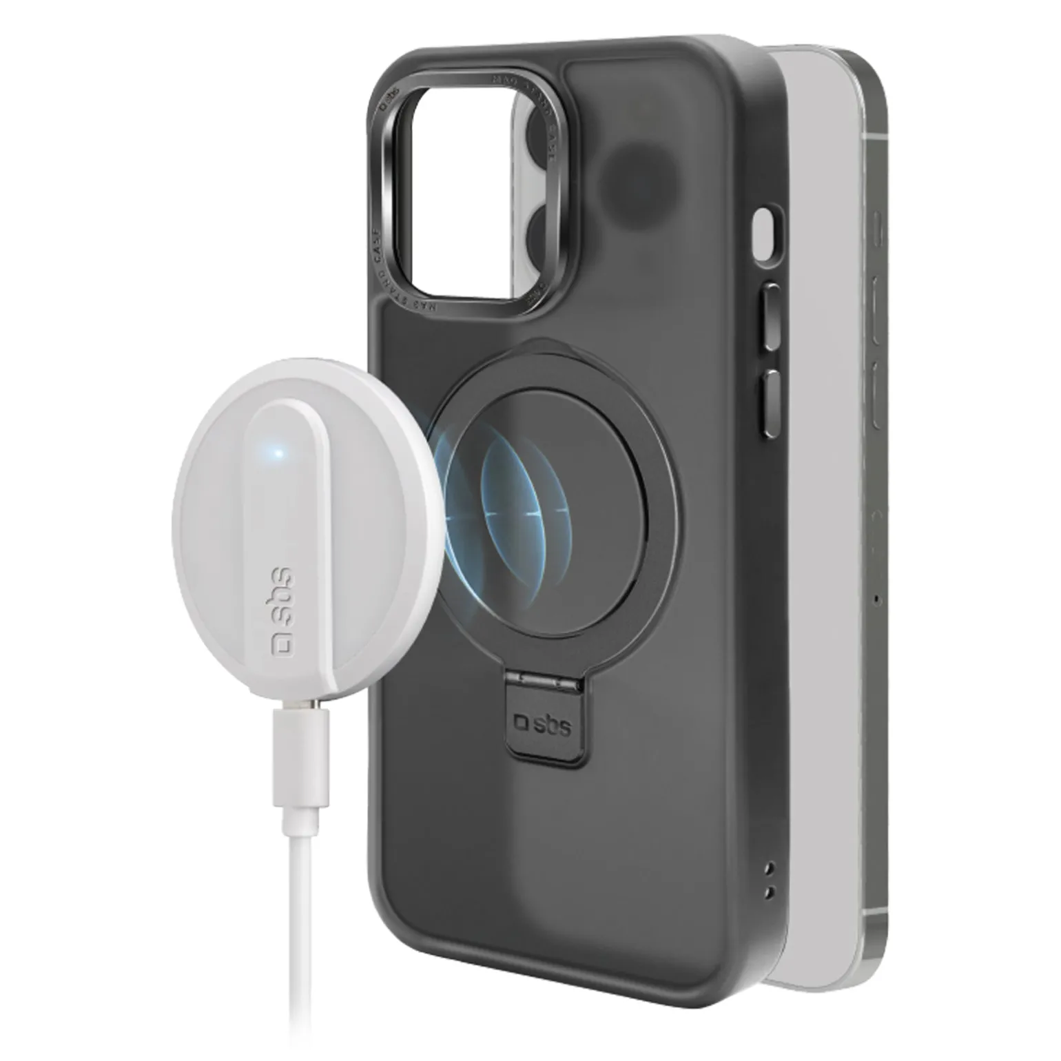 Cover compatibile ricarica MagSafe con anello stand per iPhone 14 Pro Max