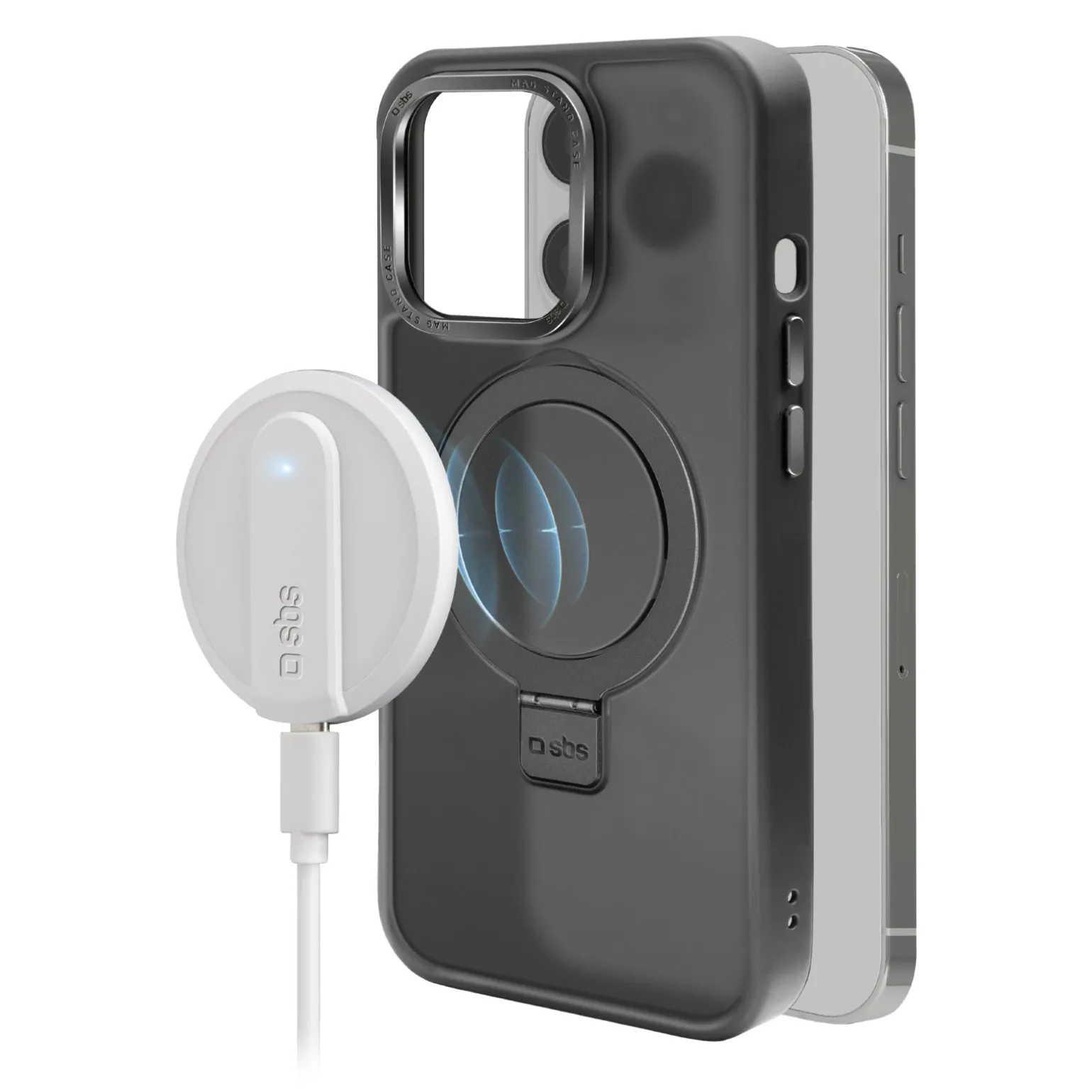 Cover compatibile ricarica MagSafe con anello stand per iPhone 14 Pro