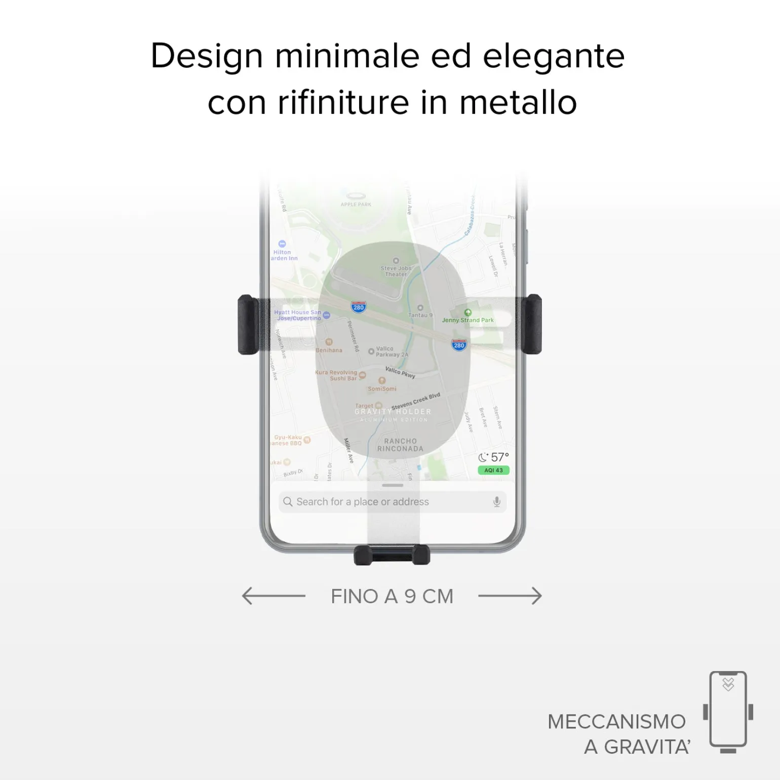 Gravity - Supporto auto per telefono con meccanismo a gravità