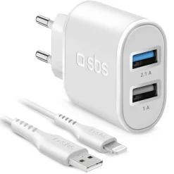 Kit caricabatterie: caricatore con 2 porte USB, cavo USB-Lightining MFi incluso