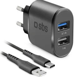 Kit caricabatterie: caricatore per due dispositivi con cavo USB e USB-C incluso