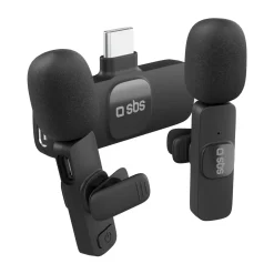 Kit con 2 microfoni wireless dotati di ricevitore e clip