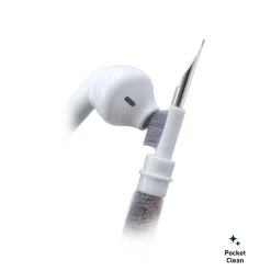 Kit di pulizia 3 in 1 per auricolari con punta in metallo, spazzola e piumino