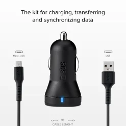 Kit mini caricatore auto 10 Watt - Ricarica rapida e cavo USB-Micro-USB incluso