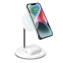 Stazione ricarica wireless 2 in 1 per iPhone, Android, AirPods, auricolari TWS